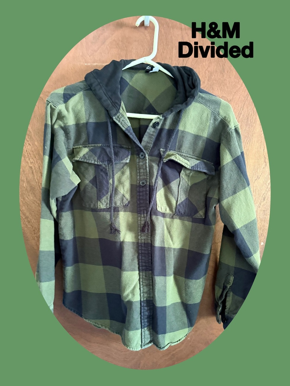 H&M Divided Olive Green & Black Plaid Hooded Shacket